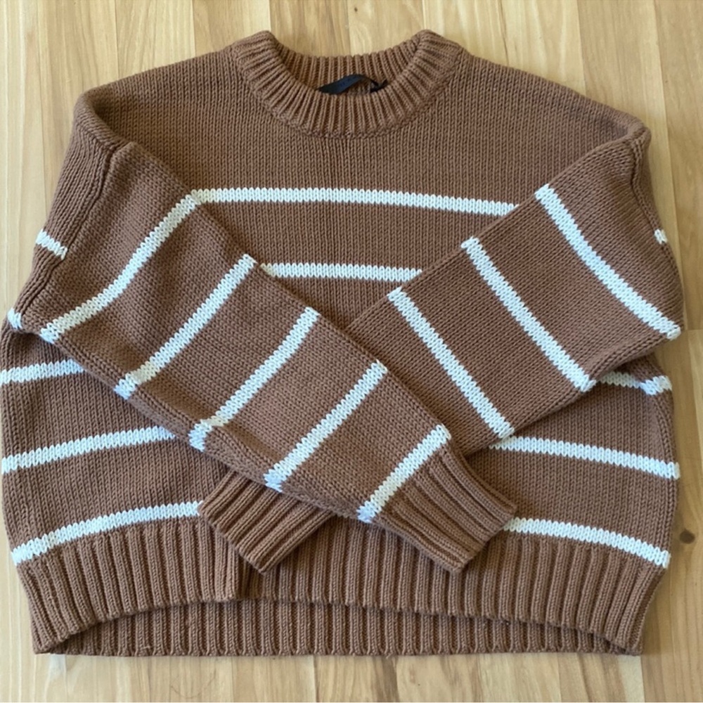 Jenni Kayne Chloe Crewneck Sweater Size Small Camel Stripe Brand New